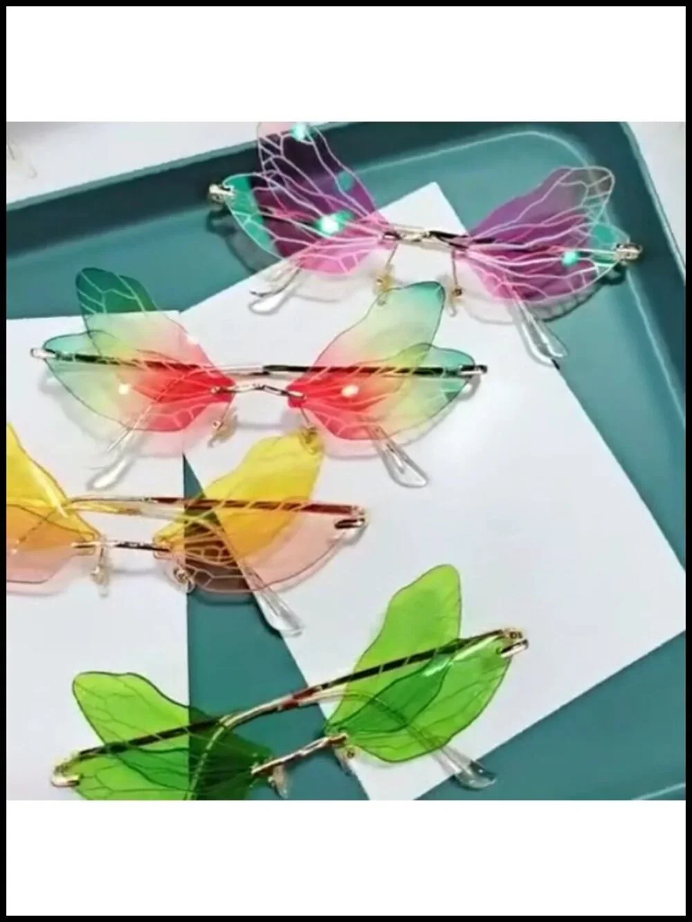 Rimless Dragonfly Wing Sunglasses UV400 Metal Frame Unisex